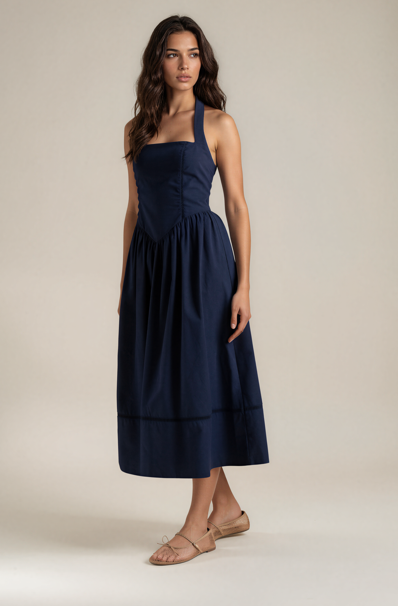 Moon River Moira Navy Halter Midi Dress