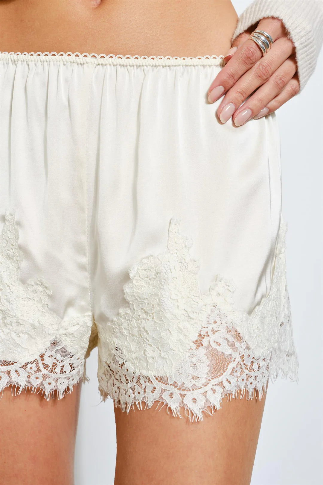 Maisy Cream Satin Lace Shorts