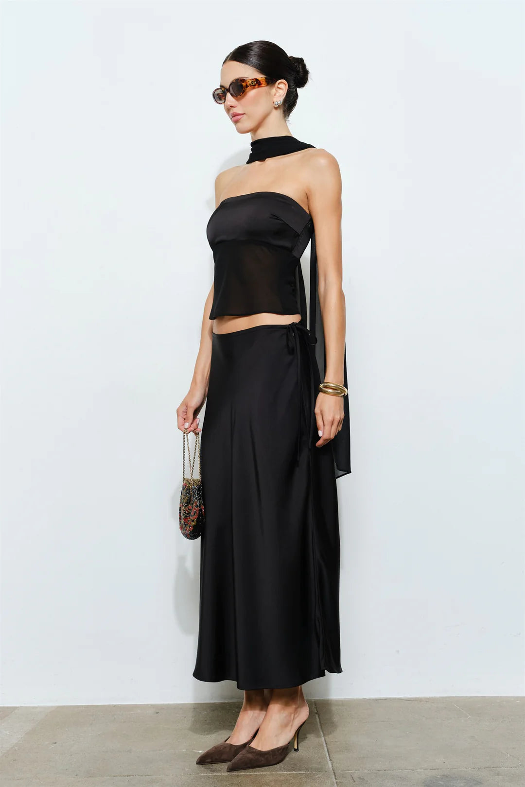 Calliope Black Strapless Scarf Top