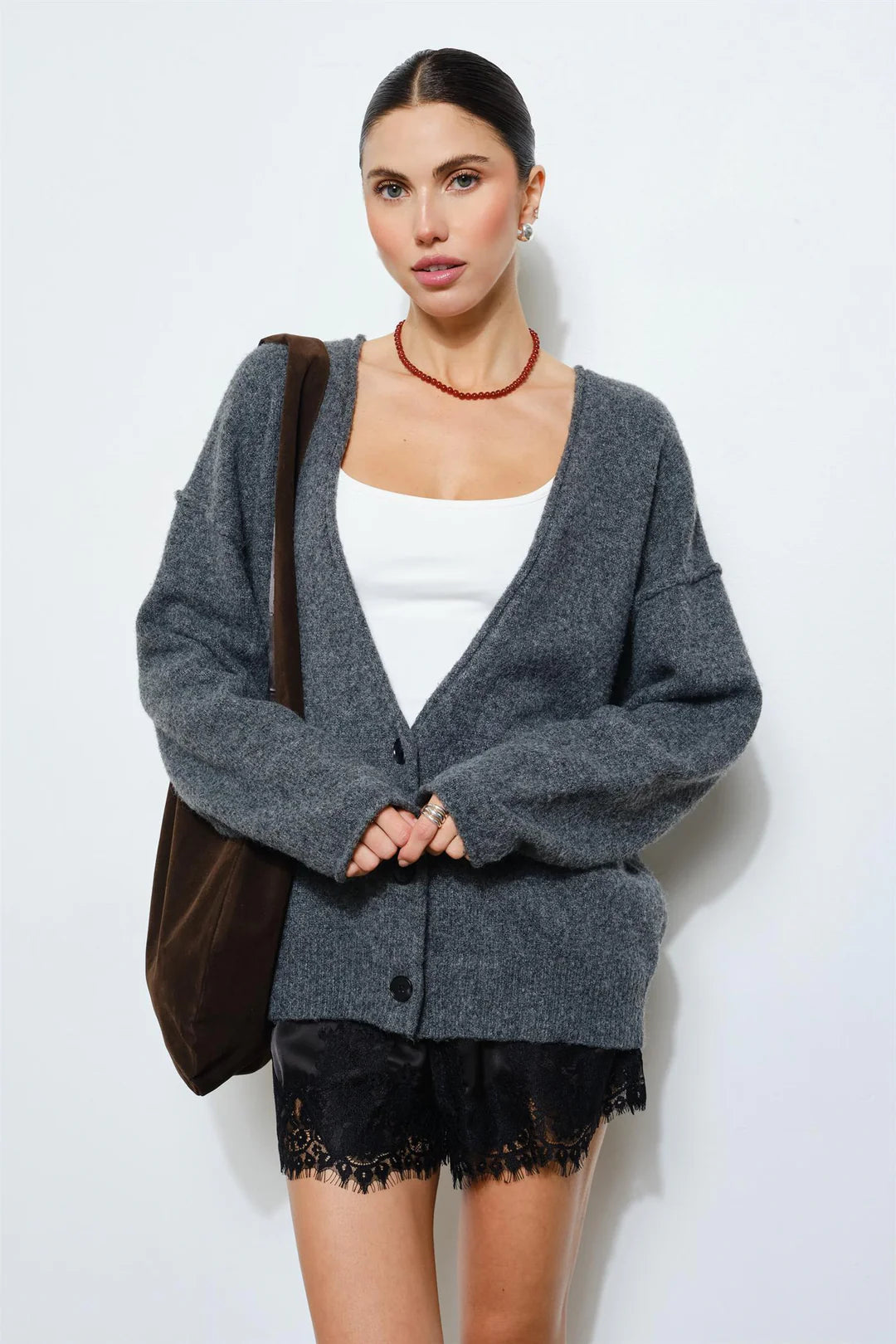 Maisy Black Satin Lace Shorts