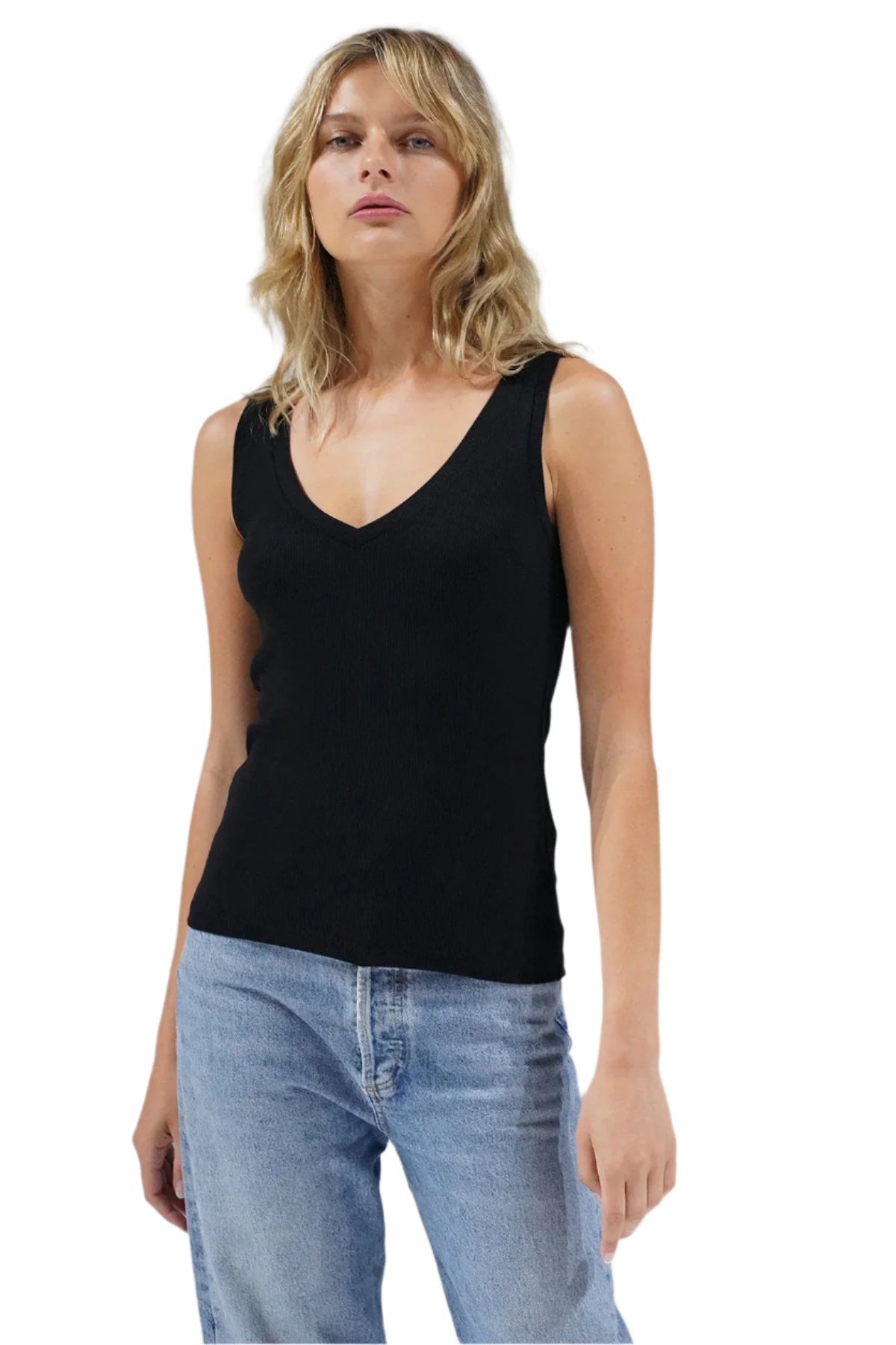 LNA | V Slim Ribbed Tank | Black