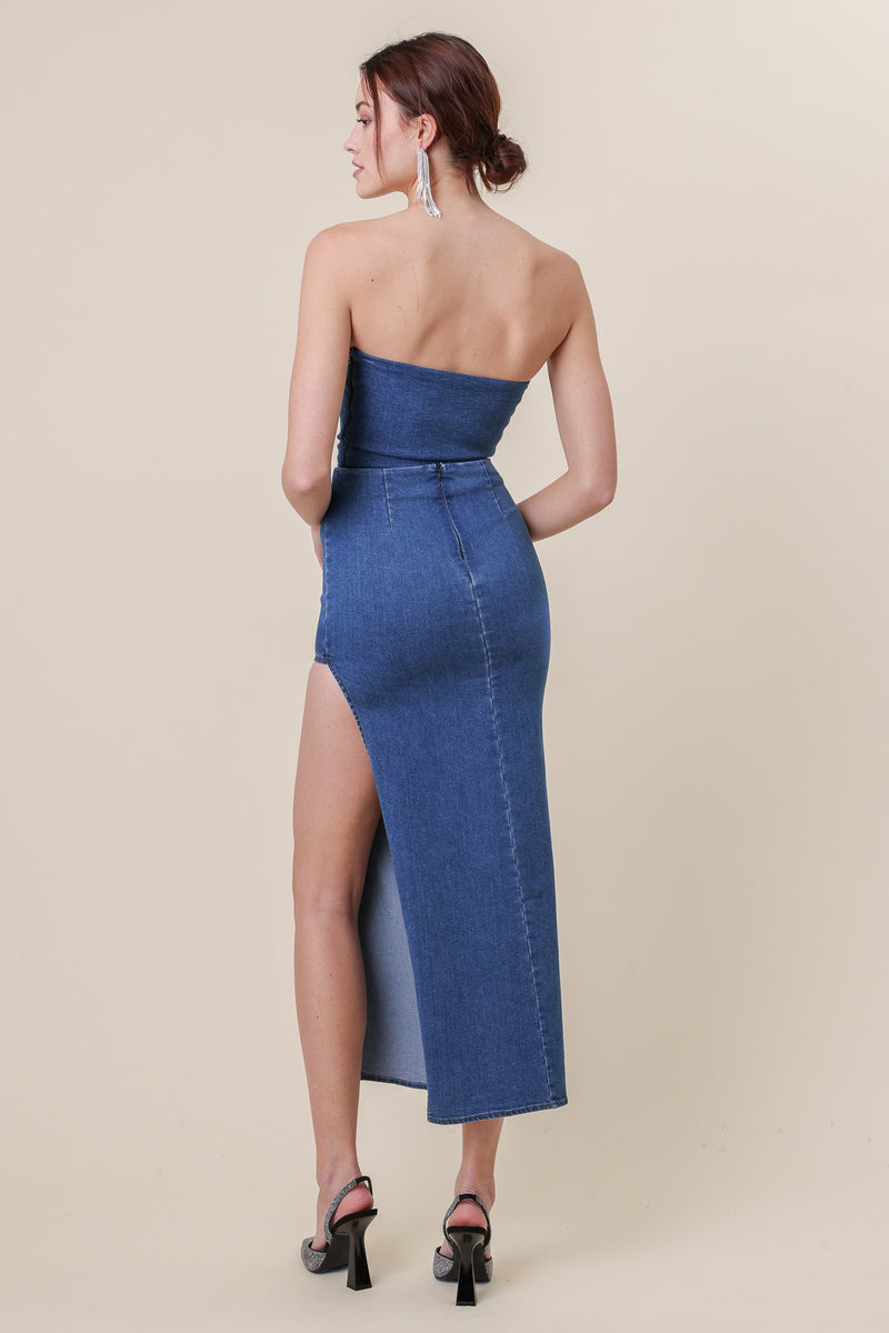 Line & Dot | Joey Denim Strapless Top