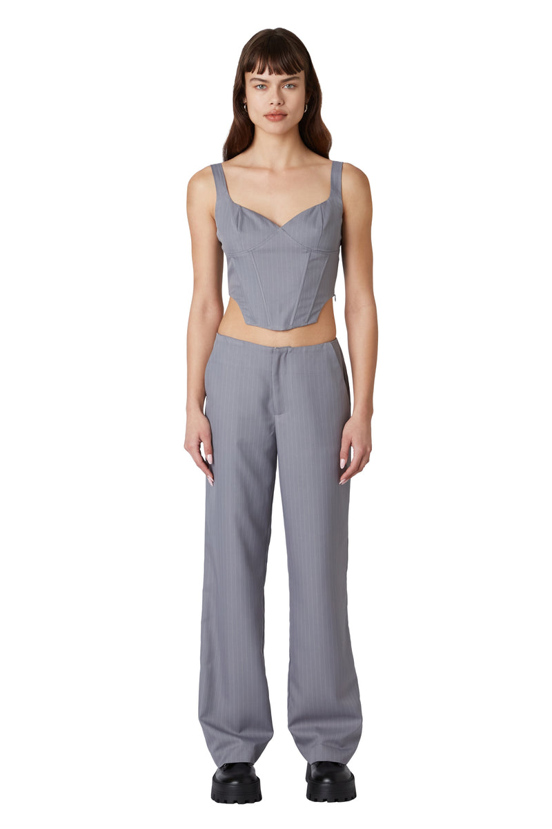 FINAL SALE Eloise Pin Stripe Low Rise Pants | Gray