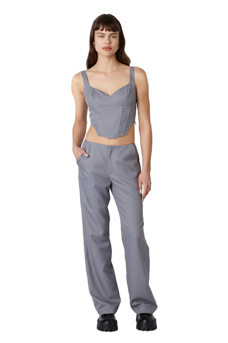 FINAL SALE Eloise Pin Stripe Low Rise Pants | Gray