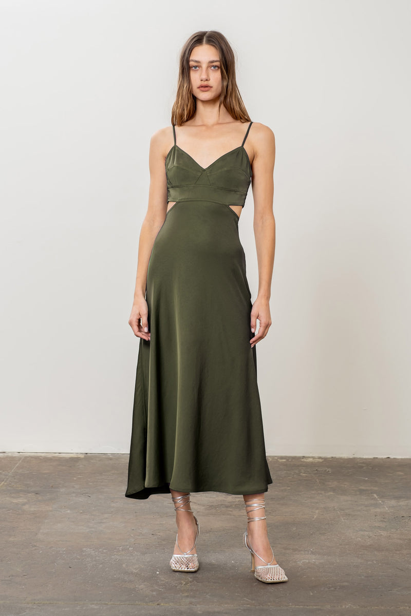 Olive Midi Cut Out Slip Dress FINAL SALE