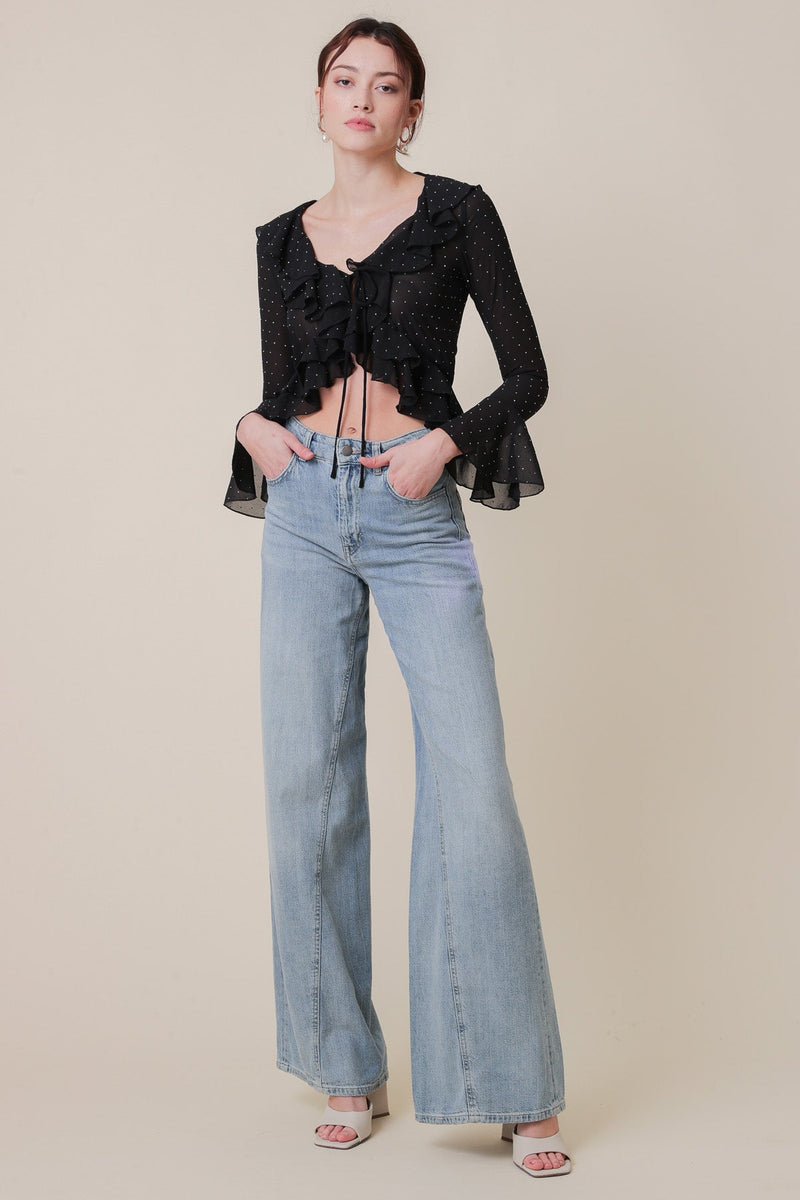 FINAL SALE Line & Dot | Laney Ruffle Rhinestone Blouse | Black