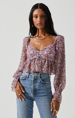 ASTR the Label | Luann Top | Purple Navy Floral  FINAL SALE