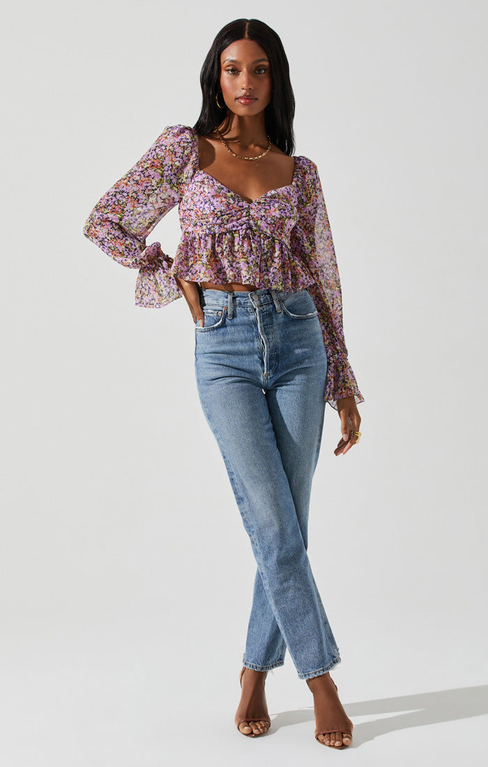 ASTR the Label | Luann Top | Purple Navy Floral  FINAL SALE