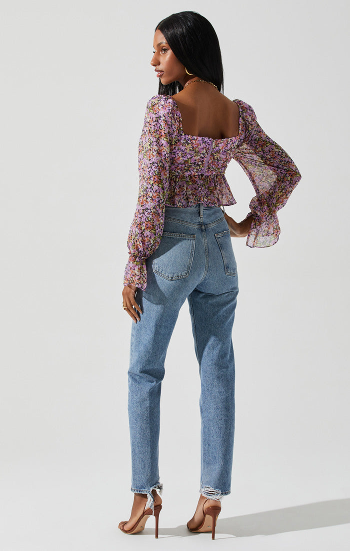 ASTR the Label | Luann Top | Purple Navy Floral  FINAL SALE