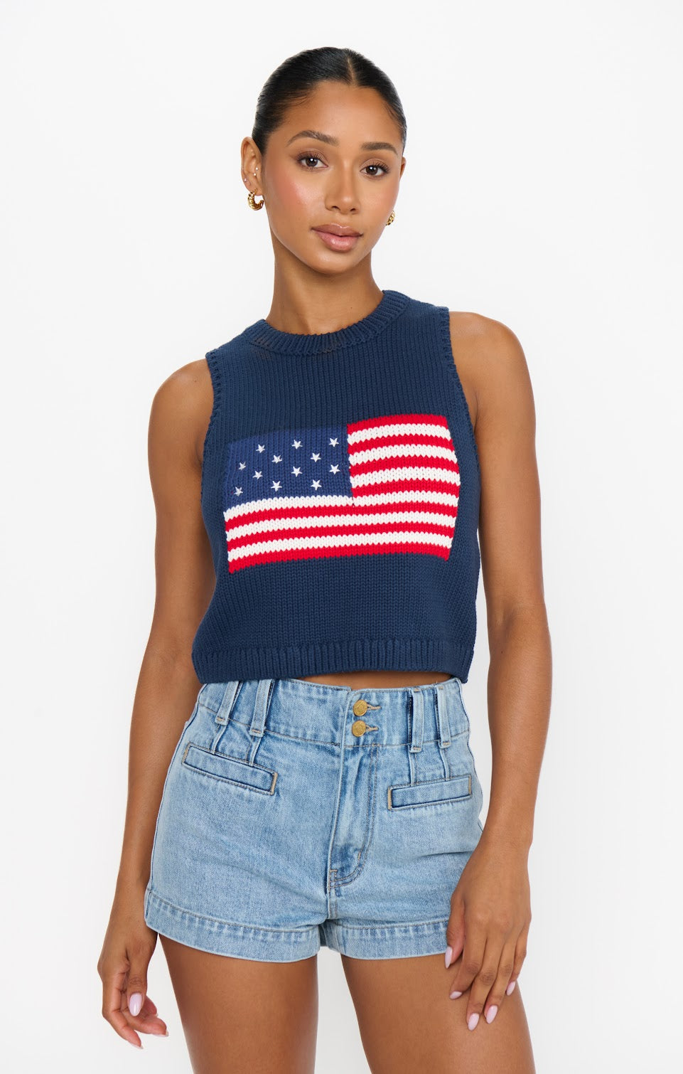 Show Me Your MuMu Milo Navy Flag Knit Tank 