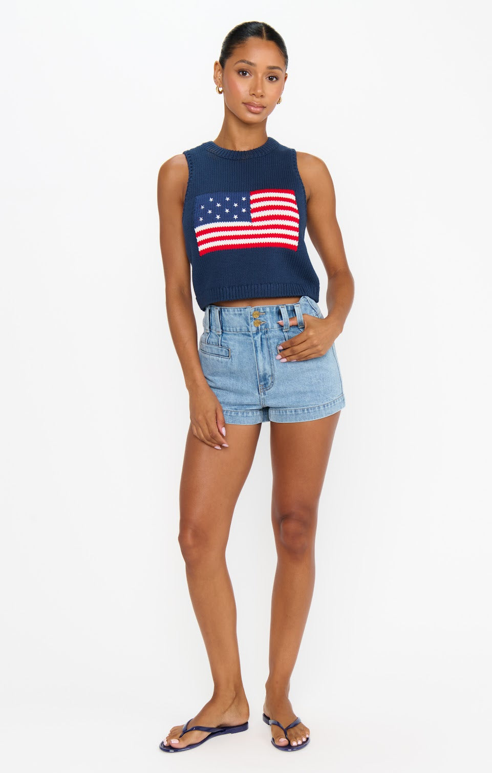 Show Me Your MuMu Milo Navy Flag Knit Tank 