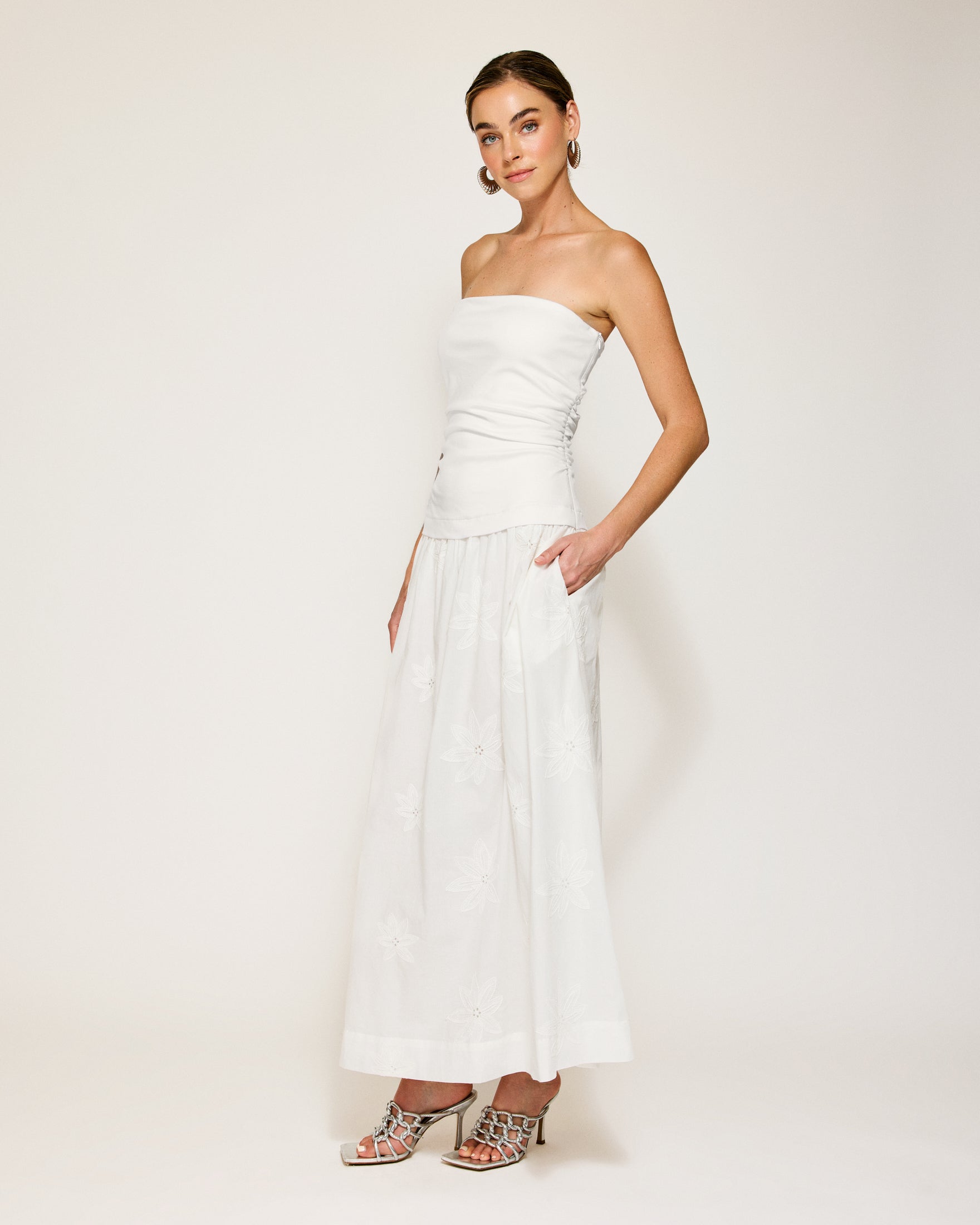 Emberly Mix- Media Dress | White
