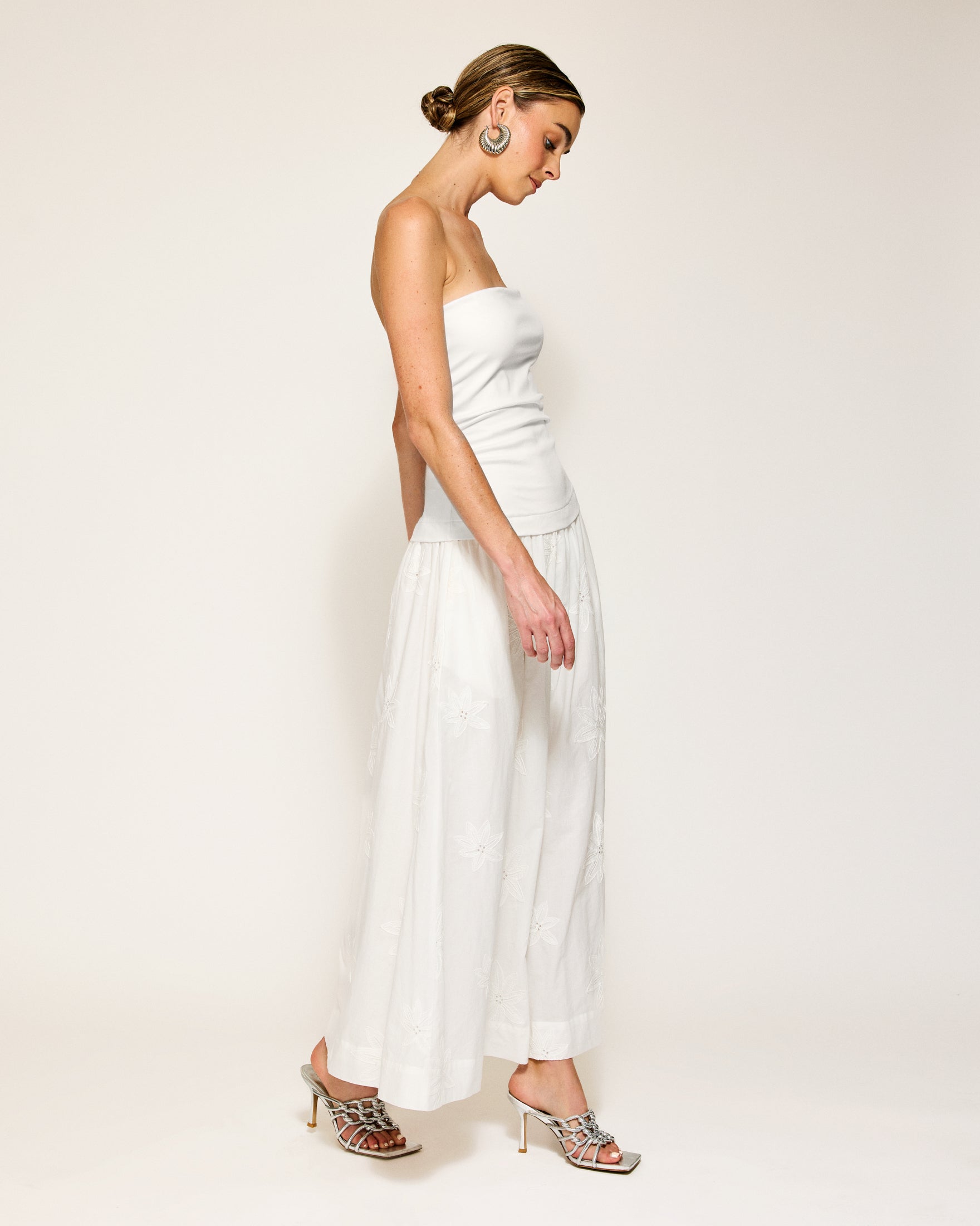 Emberly Mix- Media Dress | White