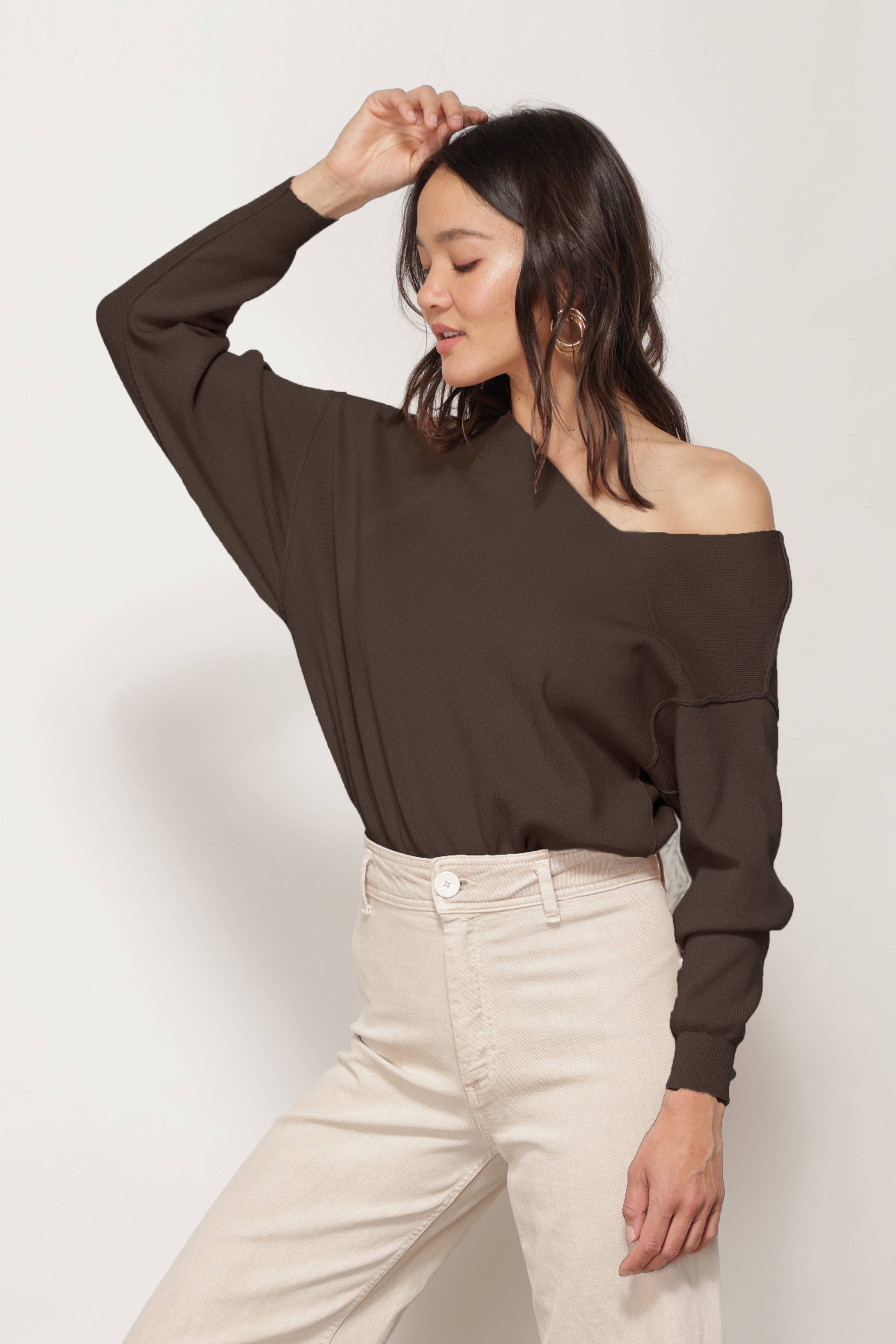 Favorite Off Shoulder Sweater Brown