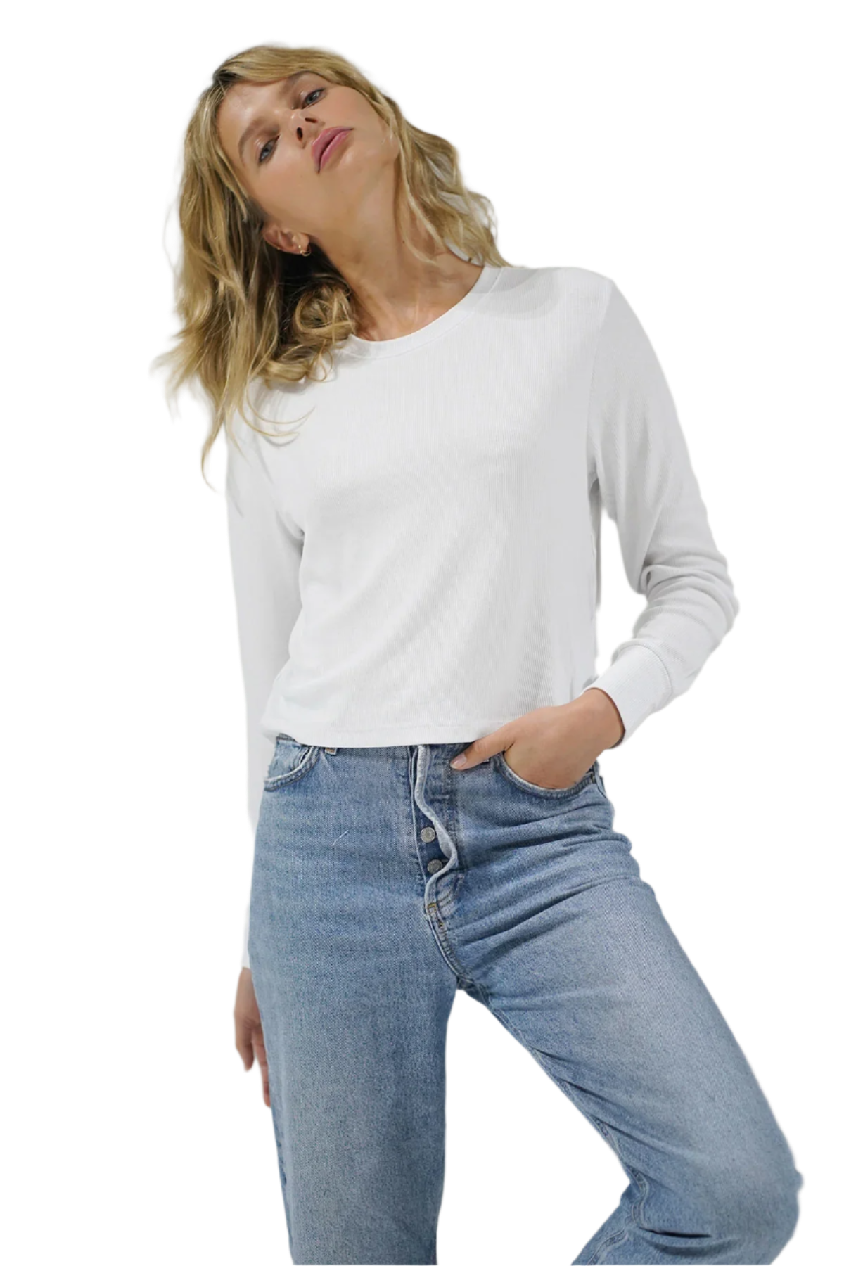LNA | Long Sleeve Ribbed Crew | White