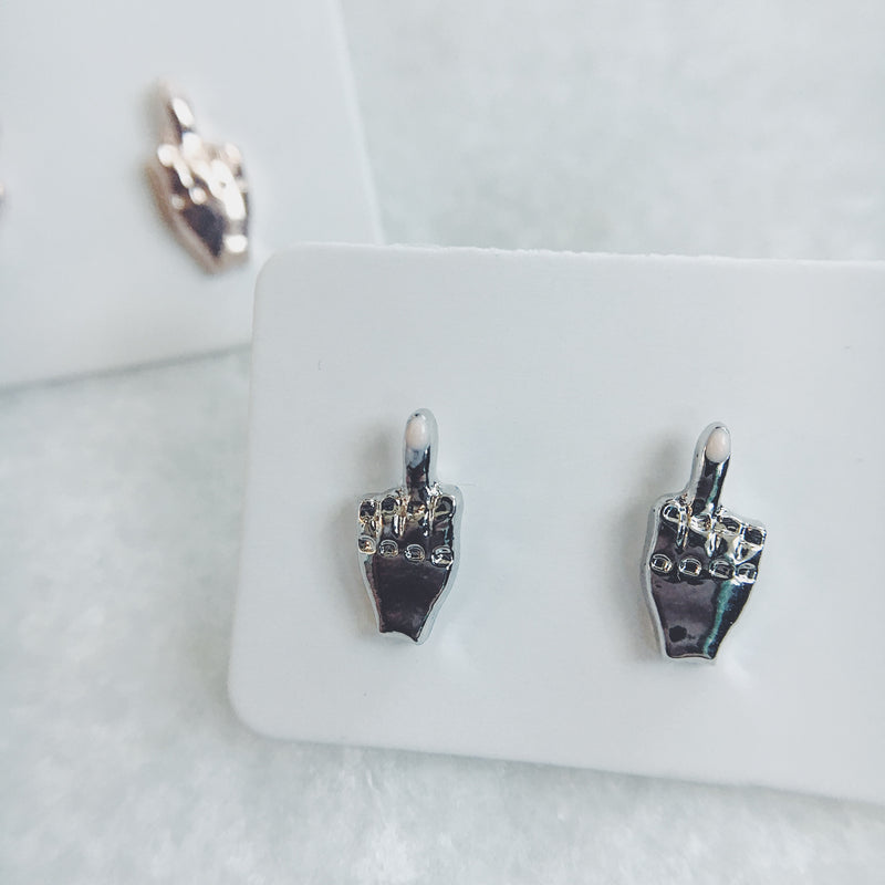 FU Pretty Middle Finger Earrings - amannequin - amannequin