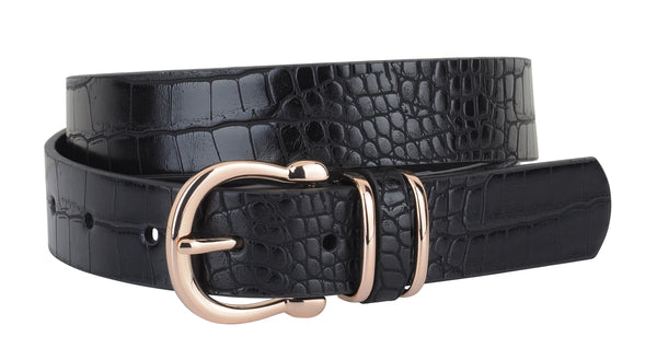 Rachel Leather Croc Equestrian Buckle Belt