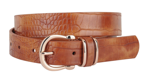 Rachel Leather Croc Equestrian Buckle Belt