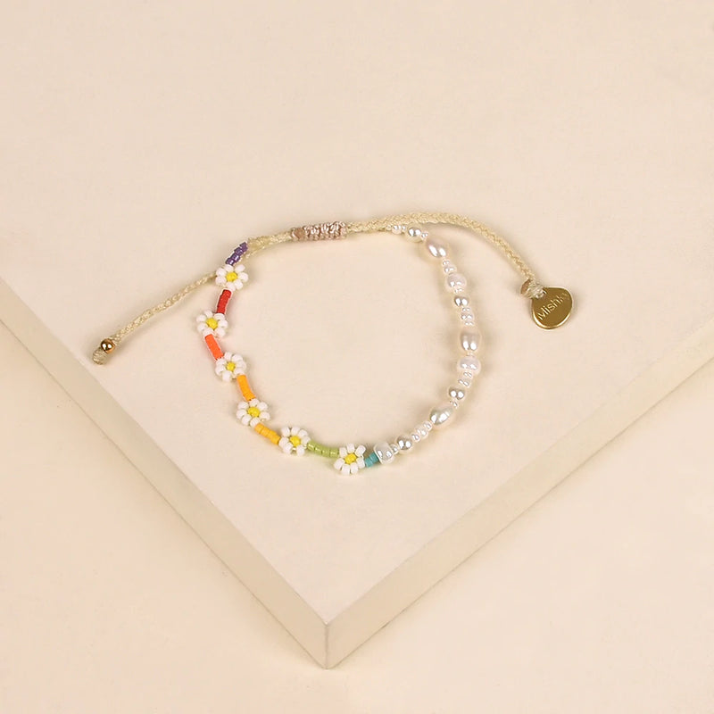 Pearly Flower Power Beaded Bracelet | Mishky