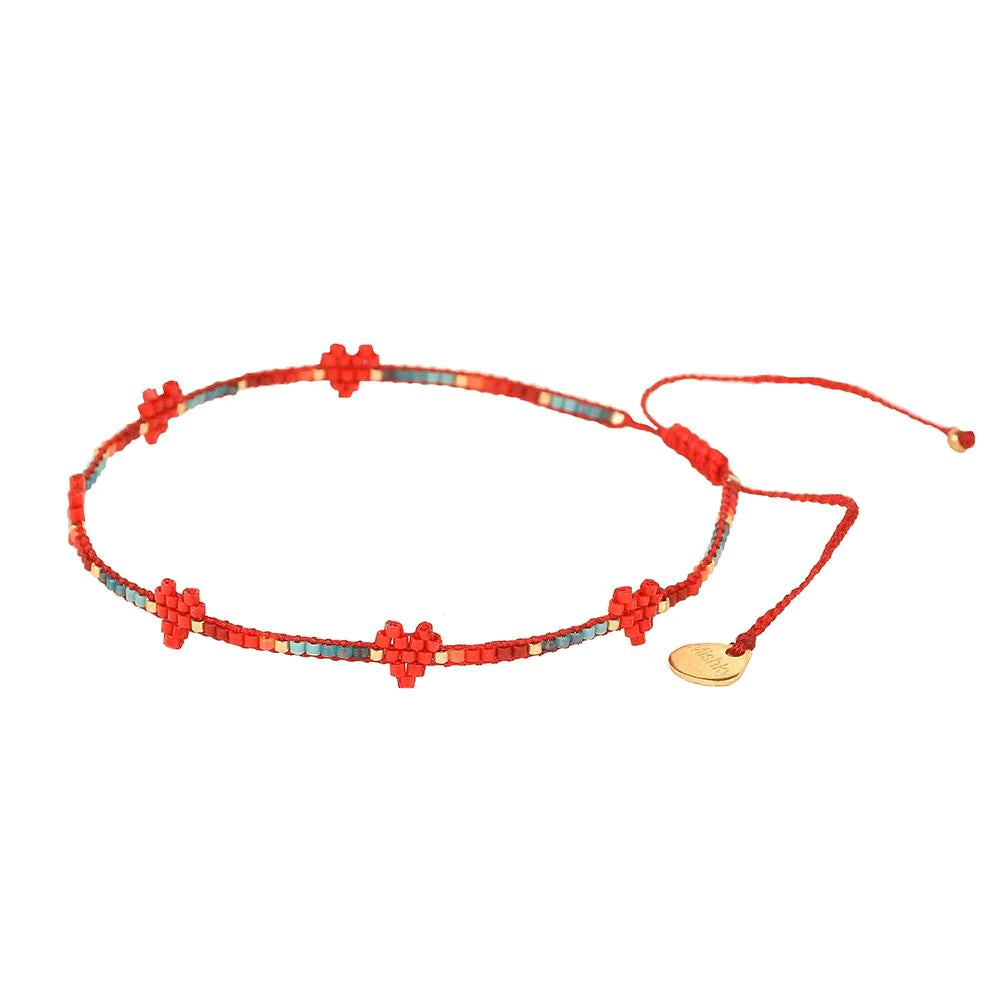 Heartsy Red Beaded Anklet