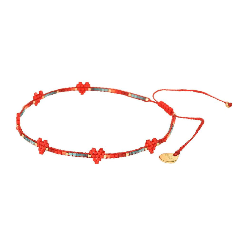 Heartsy Red Beaded Anklet | Mishky