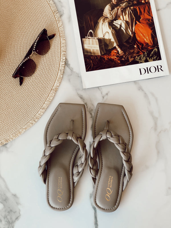 Marina Braided Leather Flip Flops | Taupe