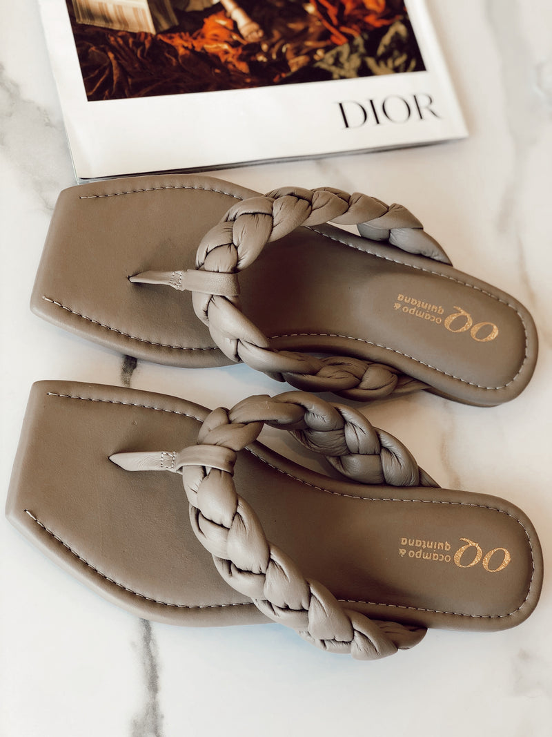 Marina Braided Leather Flip Flops | Taupe