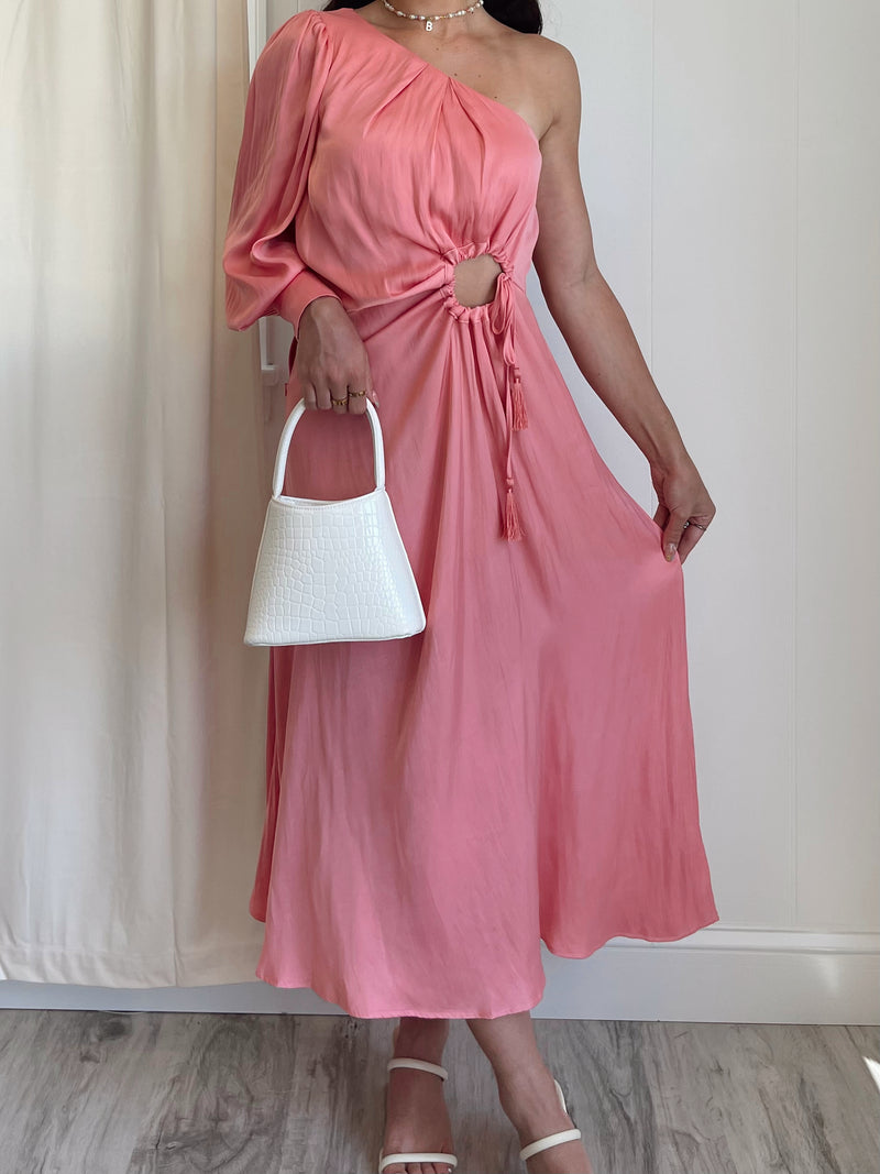 Katy One Shoulder Midi Dress | Pink FINAL SALE