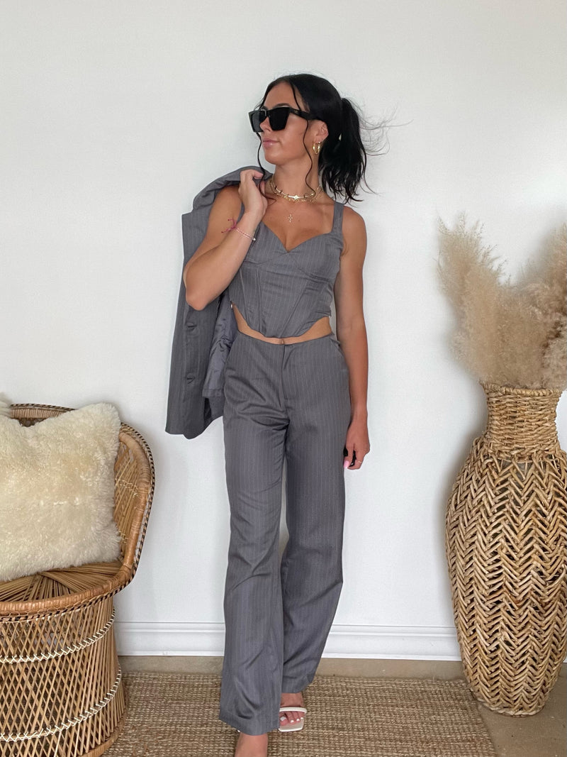 FINAL SALE Eloise Pin Stripe Low Rise Pants | Gray