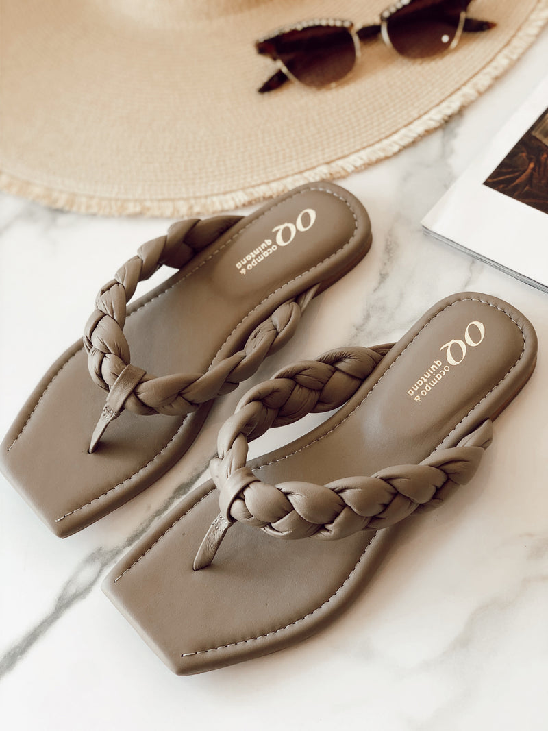 Marina Braided Leather Flip Flops | Taupe