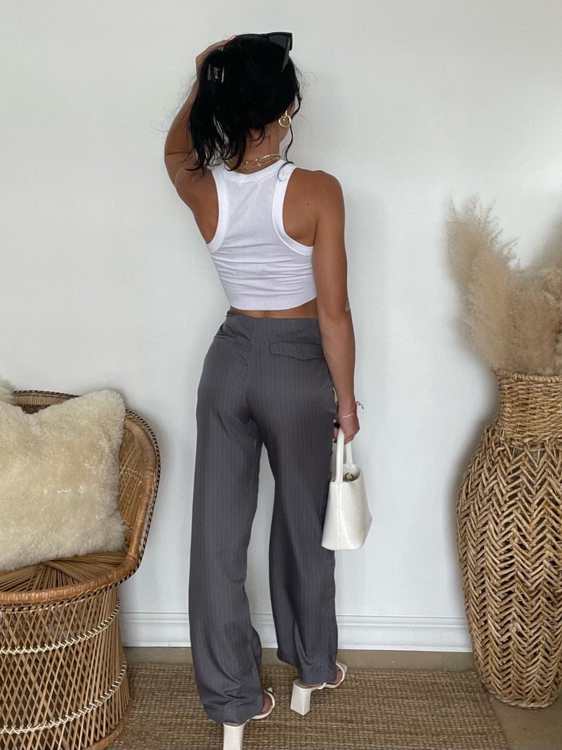 FINAL SALE Eloise Pin Stripe Low Rise Pants | Gray