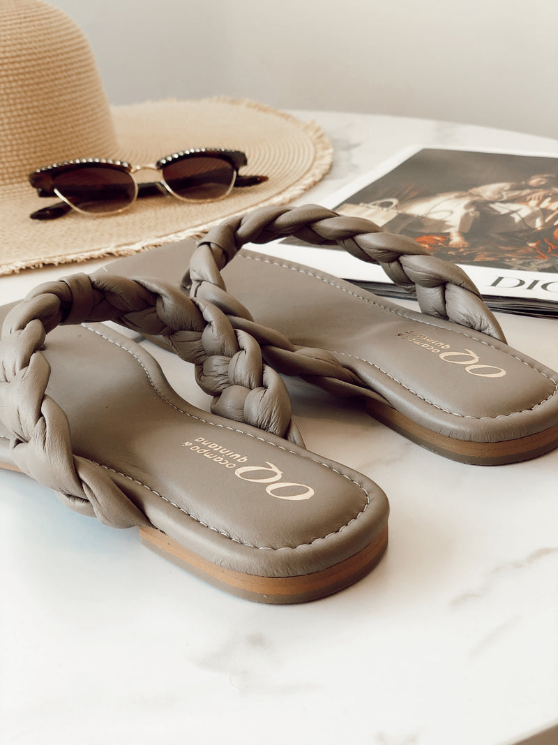 Marina Braided Leather Flip Flops | Taupe