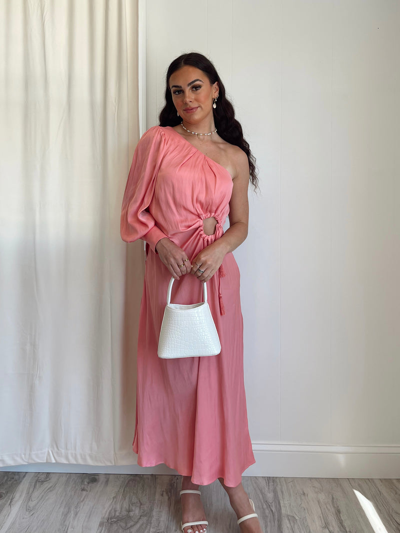 Katy One Shoulder Midi Dress | Pink FINAL SALE