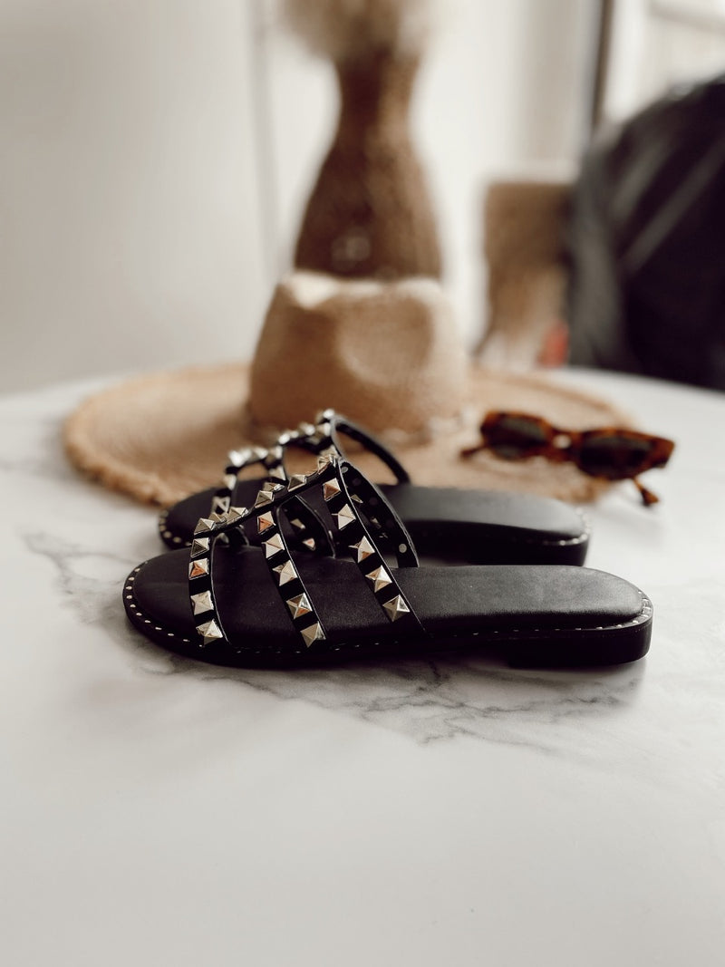 Kayla Gold Stud Sandals | Black