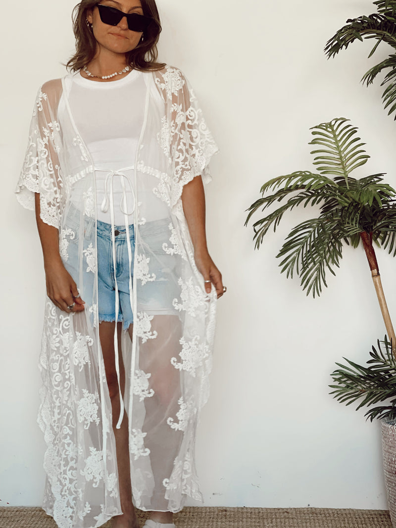 Ilona Lace Cover Up Kimono | White