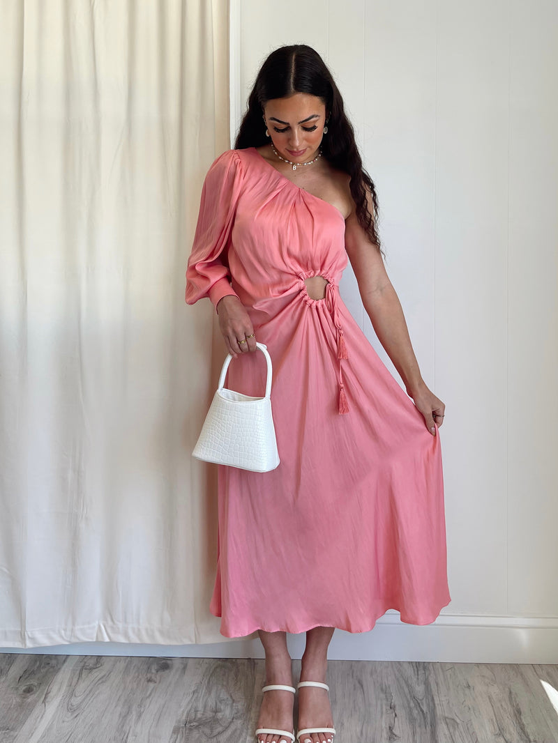 Katy One Shoulder Midi Dress | Pink FINAL SALE