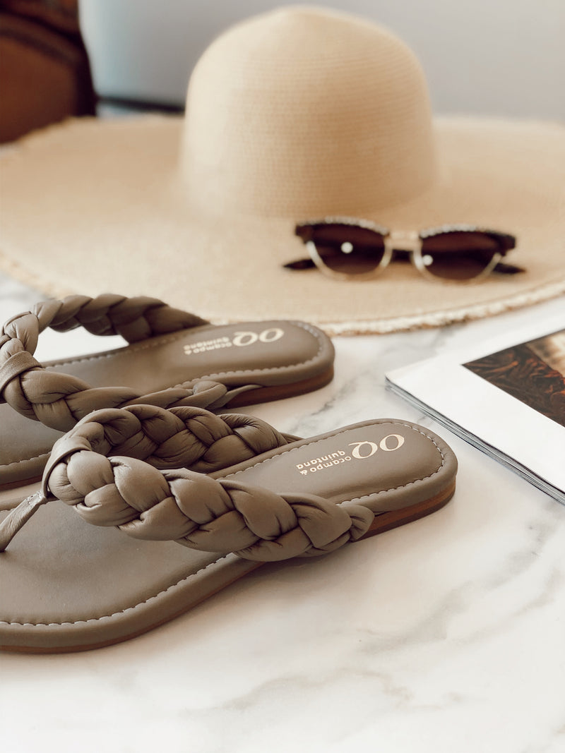 Marina Braided Leather Flip Flops | Taupe