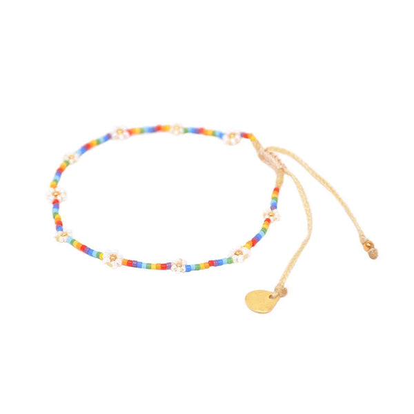 Rainbow Flower Pow Beaded Anklet | Mishky