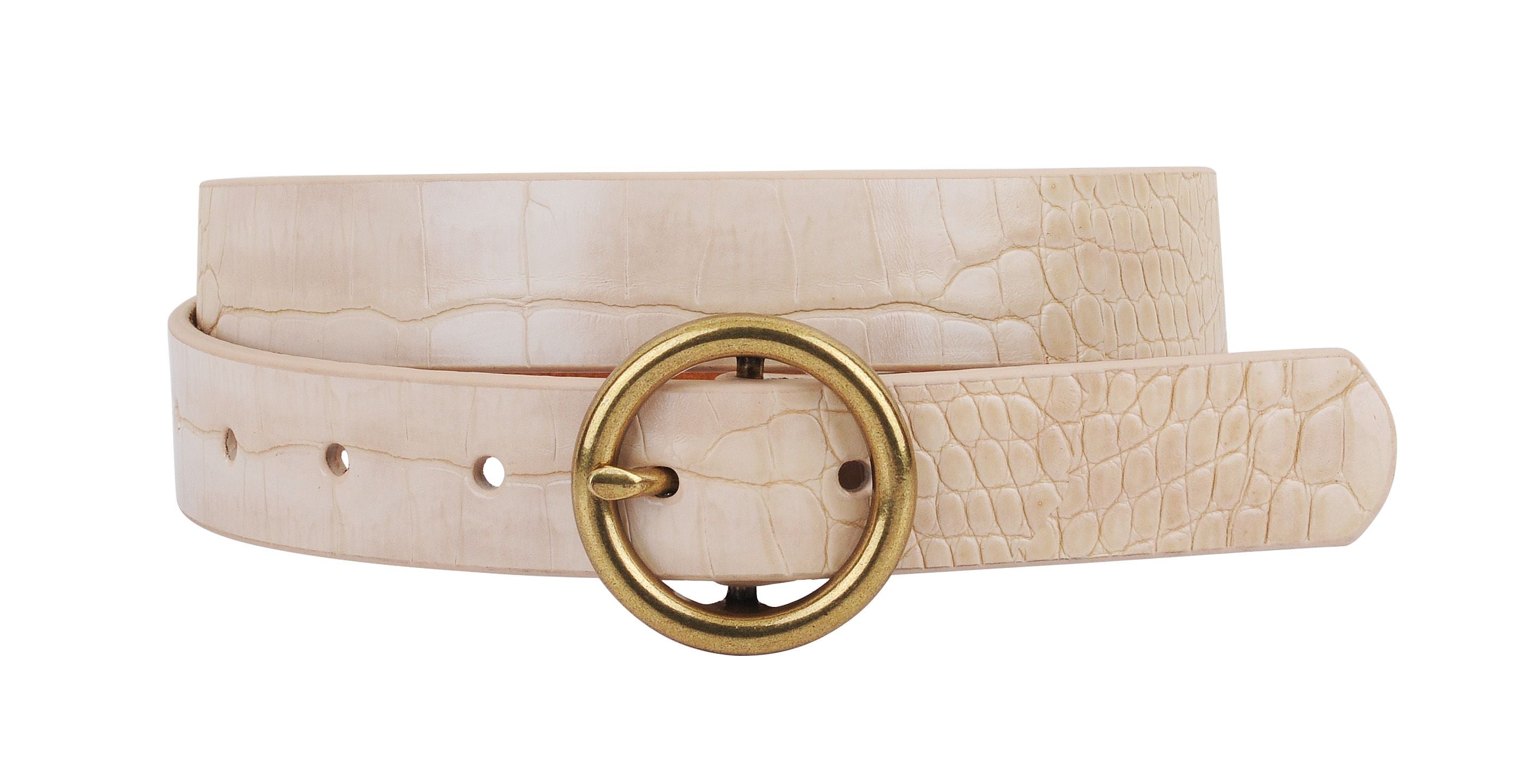 Daniela Round Buckle Leather Croc Belt