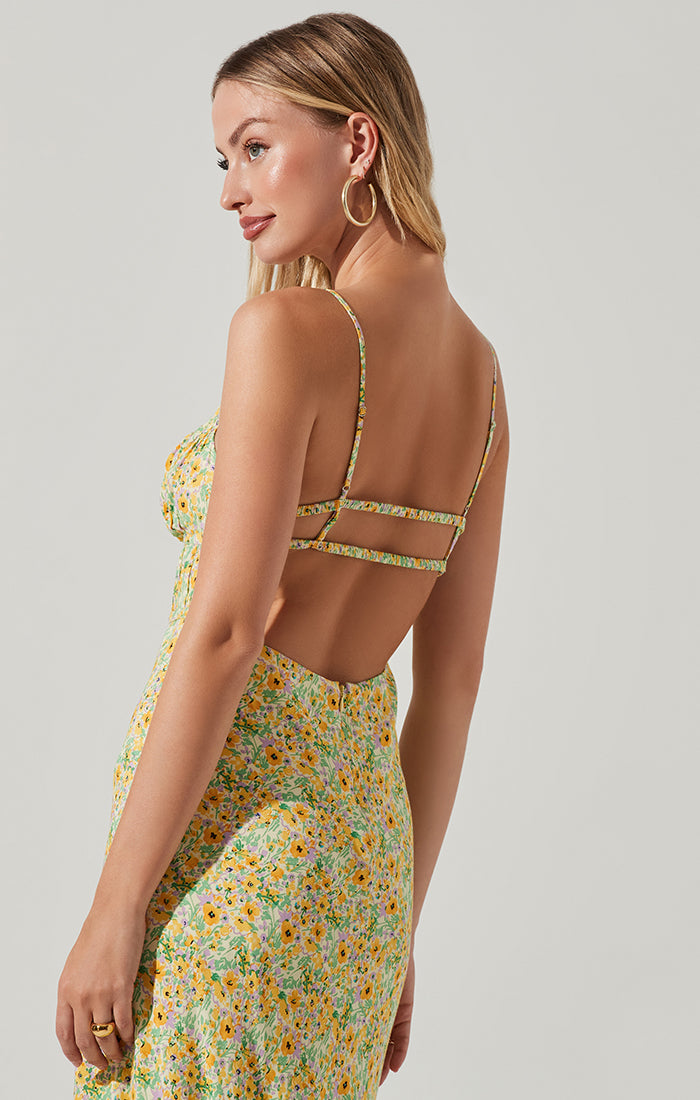 ASTR the Label | Maritza Dress | Yellow Green Ditsy FINAL SALE